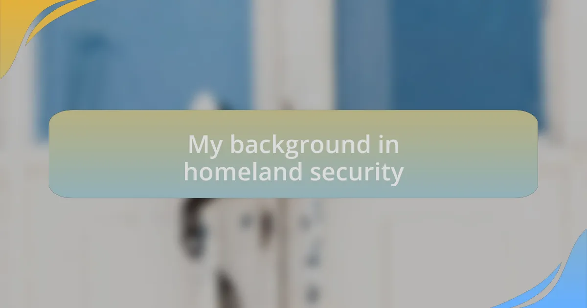 My background in homeland security